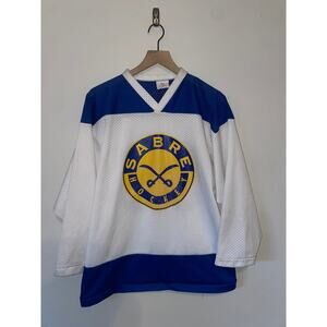 90s Vintage k1 Sportswear Sabre Hockey White Blue Long Sleeve Jersey VTG M